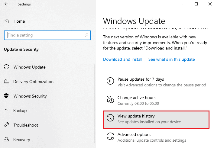 Now, click on View update history option. Fix Windows Could Not Search for New Updates