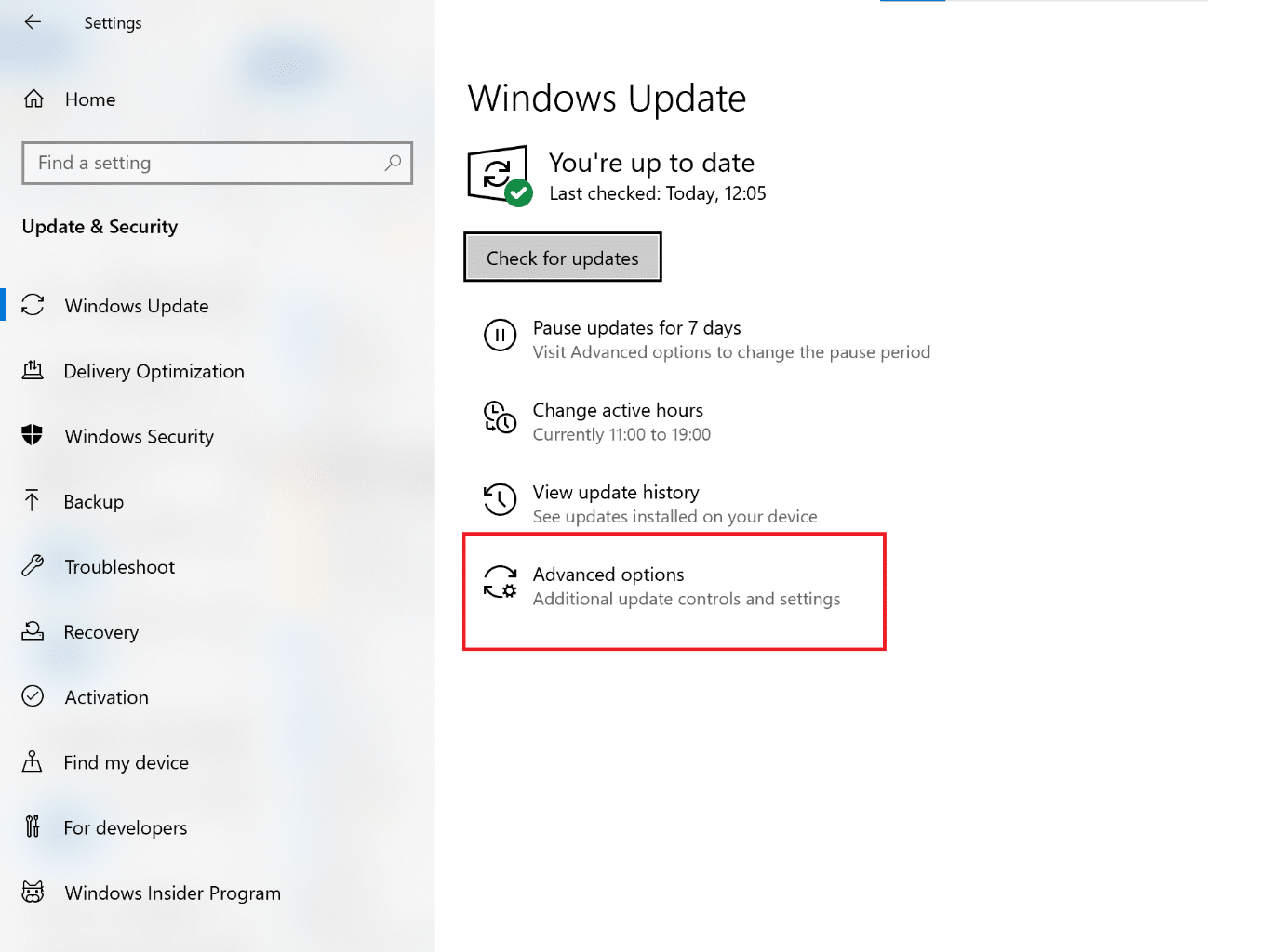 click on Advanced Options under Windows update. how to increase wifi internet speed