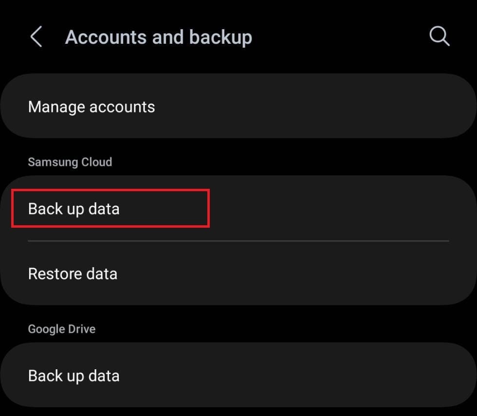 Below Samsung Cloud, tap on Back up data.