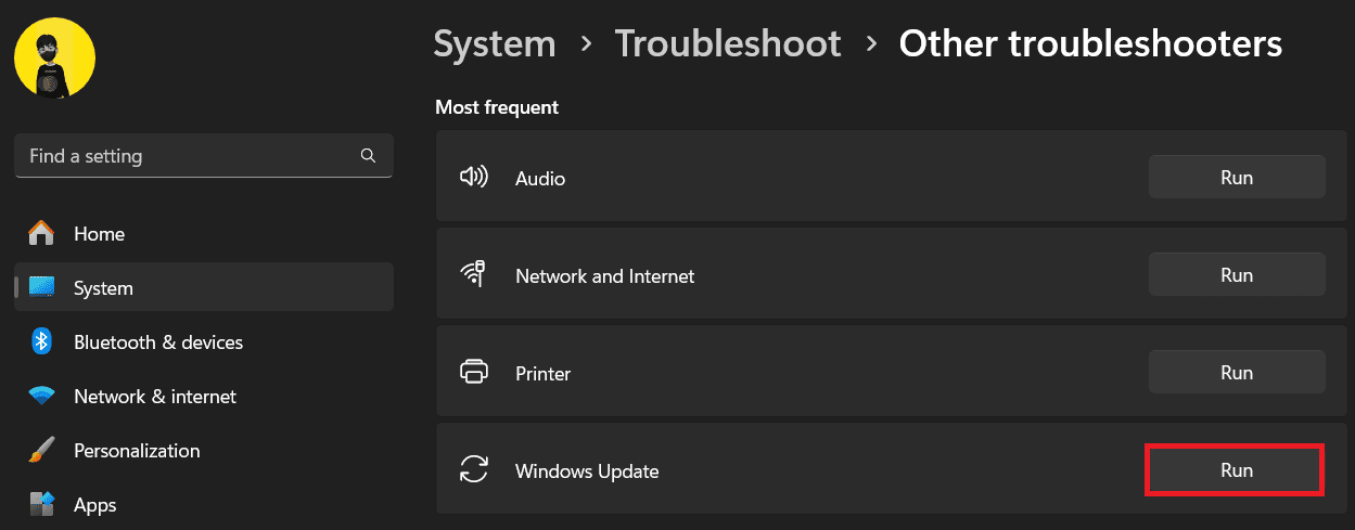 Click on Other troubleshooter and then on the Run option next to Windows Update | Fix Update KB5032288 Not Installing On Windows 11
