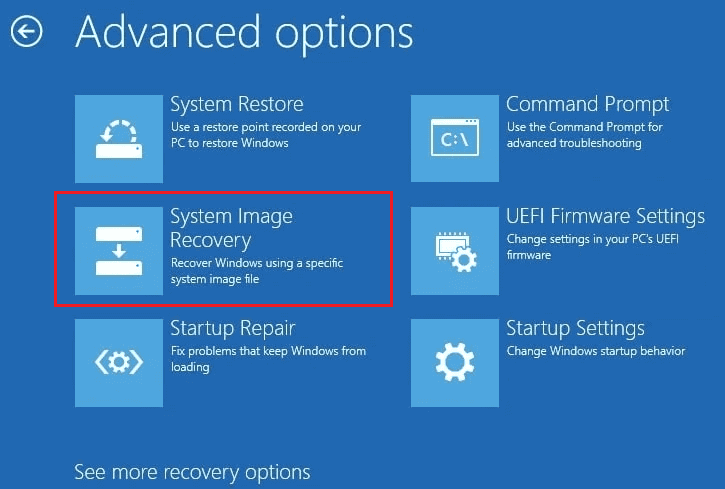 Click on System Image Recovery | preparing automatic repair windows 11
