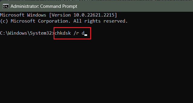 Execute the CHKDSK scan commands