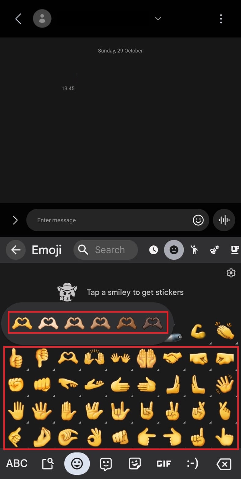 scroll down to the section where you can see skin tone on emojis and long tap on any of it until the pop-up bar with different skin tones appears.