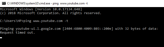 If some tools to block YouTube, will get “Request Timed Out”