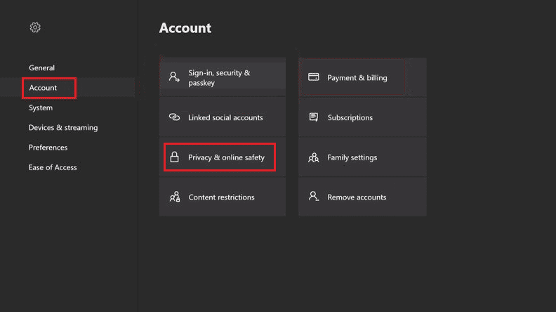 In Xbox Account settings, cick on Privacy & online safety