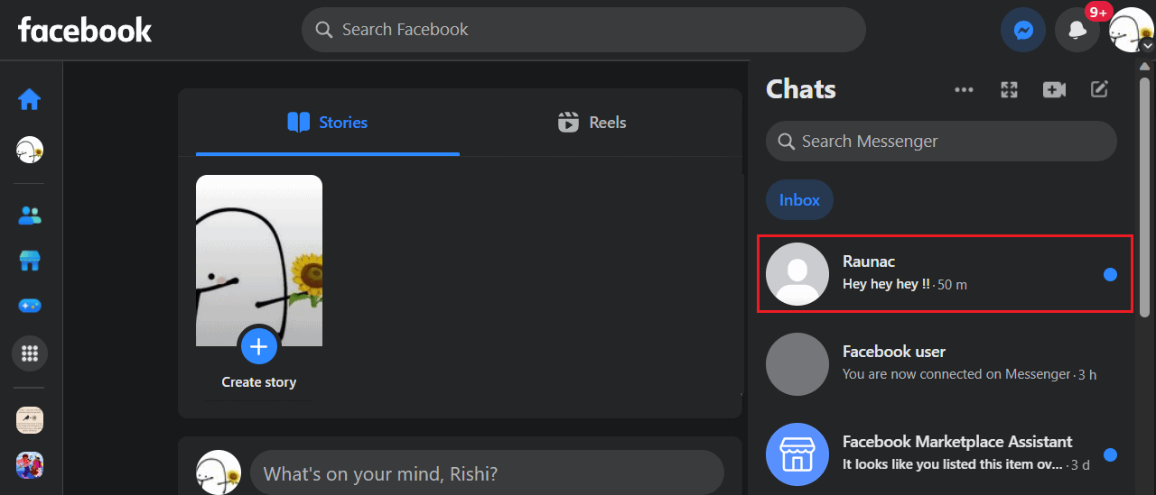 In the Chats section, you can see the unread messages in bold.