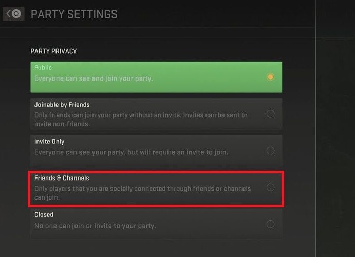 Now select Friends & Channels. | modern warfare 2 invite to party locked