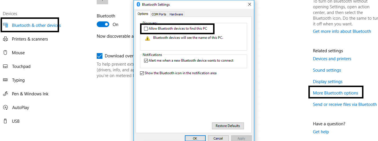 On the right side under the Related Setting, you need to click on More Bluetooth Options