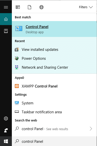Open Control Panel by searching it under Windows search.