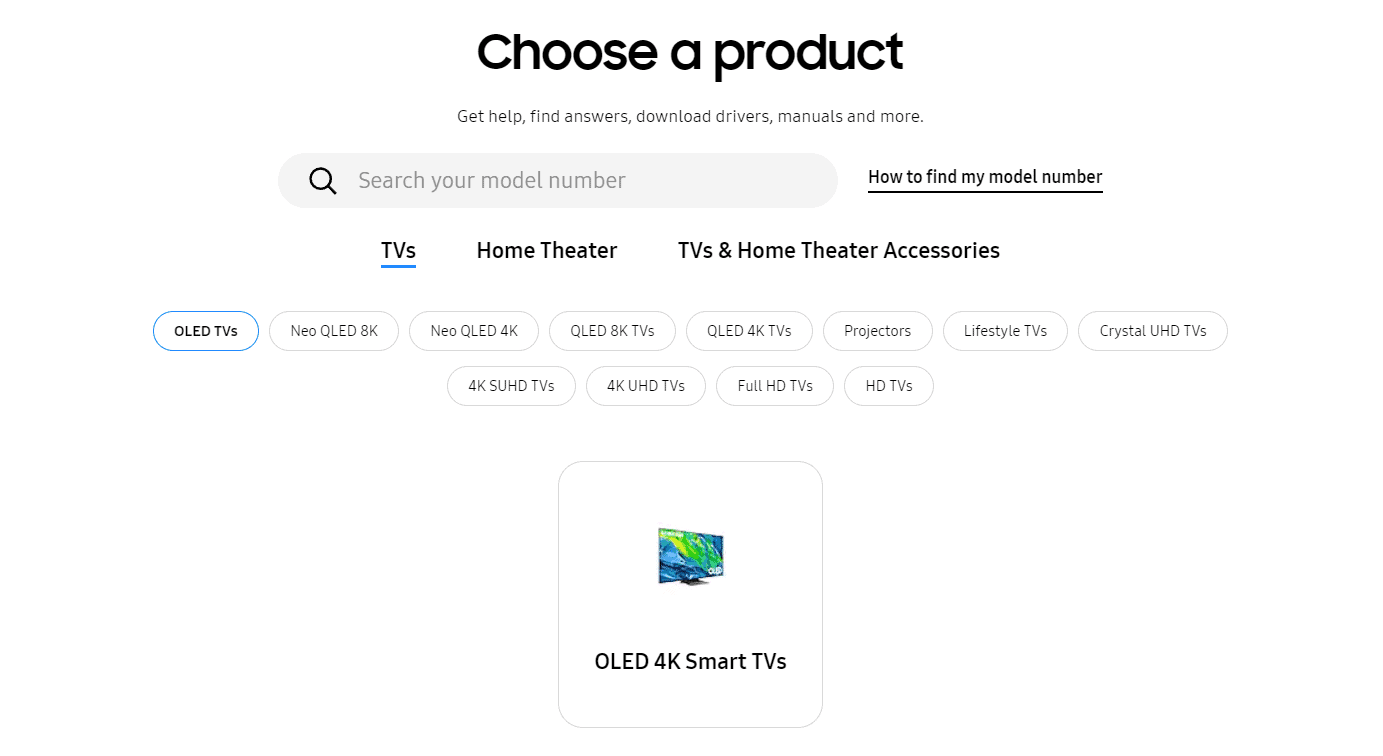 Open Samsung Download Center Page and choose your TV model | smart TV won’t connect to Wi-Fi
