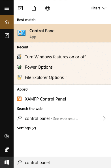 Open the control panel by searching for it using search bar
