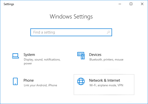 Press Windows Key + I to open Settings then click on Network & Internet