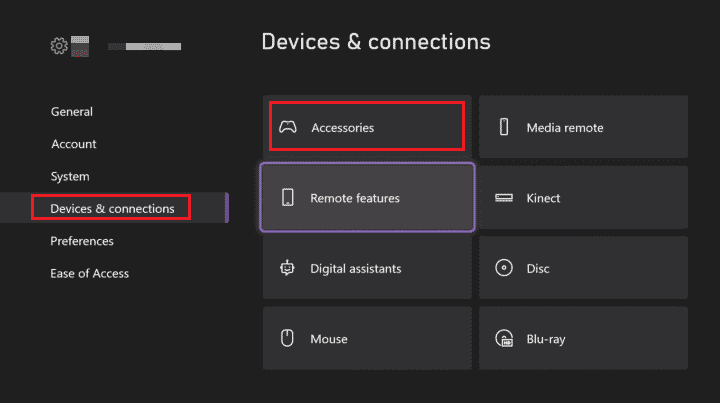 Select Device & connections in the left pane and select Accessories | Xbox invites delayed