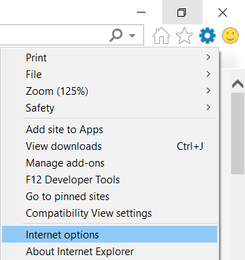 Select Internet Options from the list