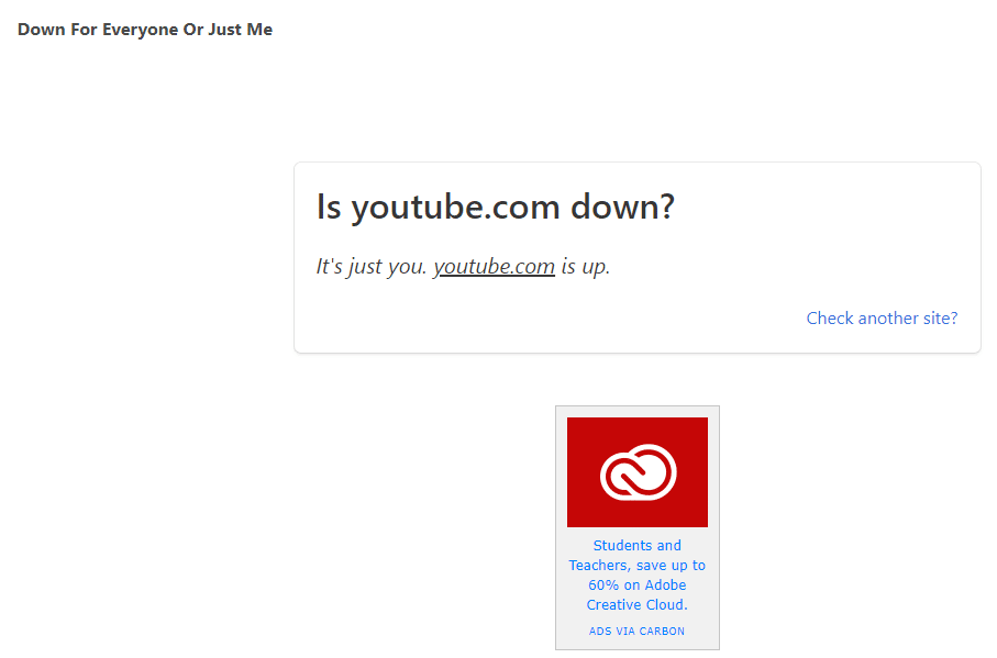 Showing YouTube is running but is down for you
