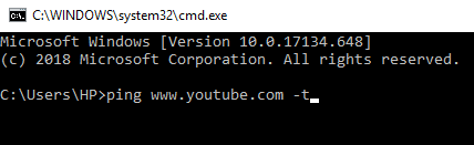 To Check Whether YouTube Is Up or Not type command in command prompt