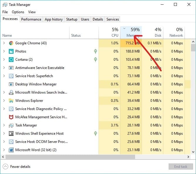 Use Task Manager to find which processes is consuming high resources