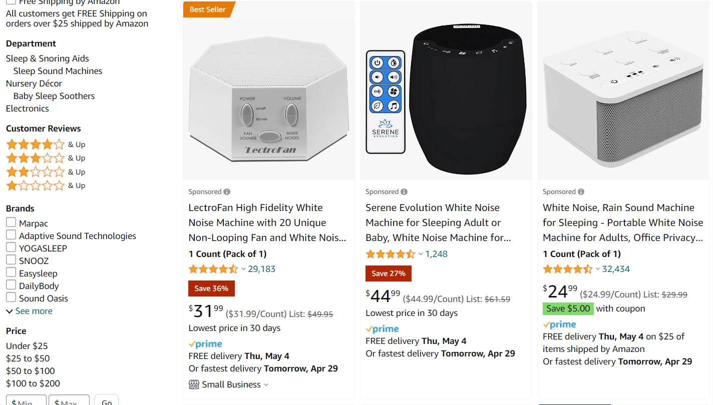 White Noise Generators on Amazon