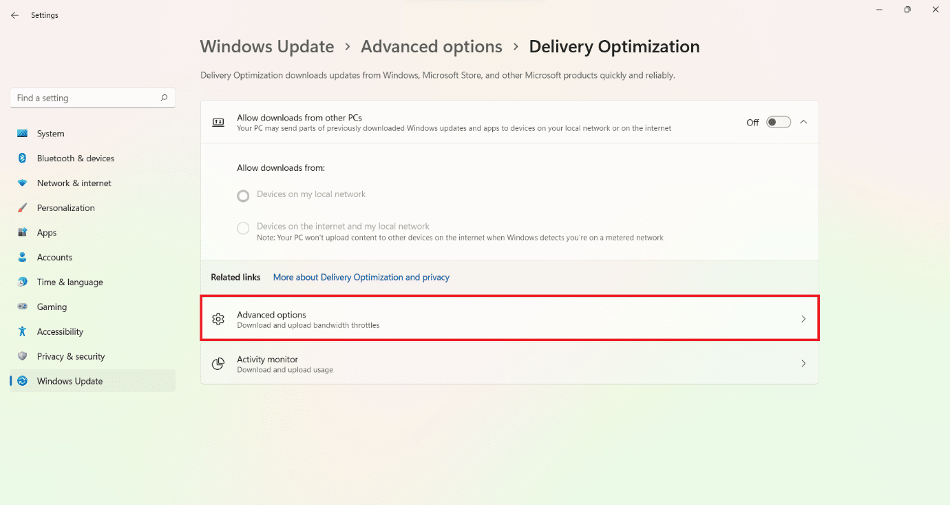 Advanced options in Delivery Optimization.