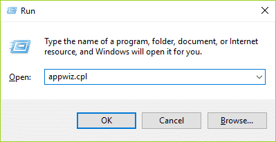 appwiz.cpl in run dialog box. Fix The Requested Resource Is In Use Error
