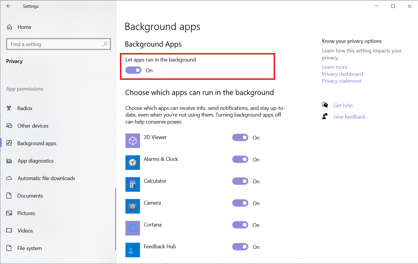 check if the ‘Let apps run in the background’ switch is turned on