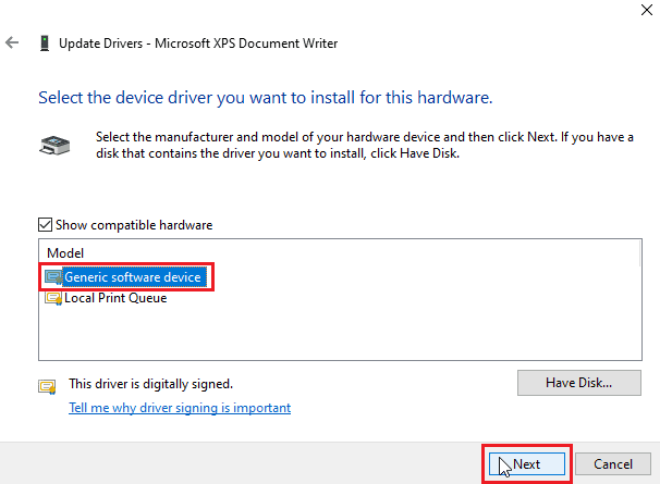 choose Generic software device and click on Next