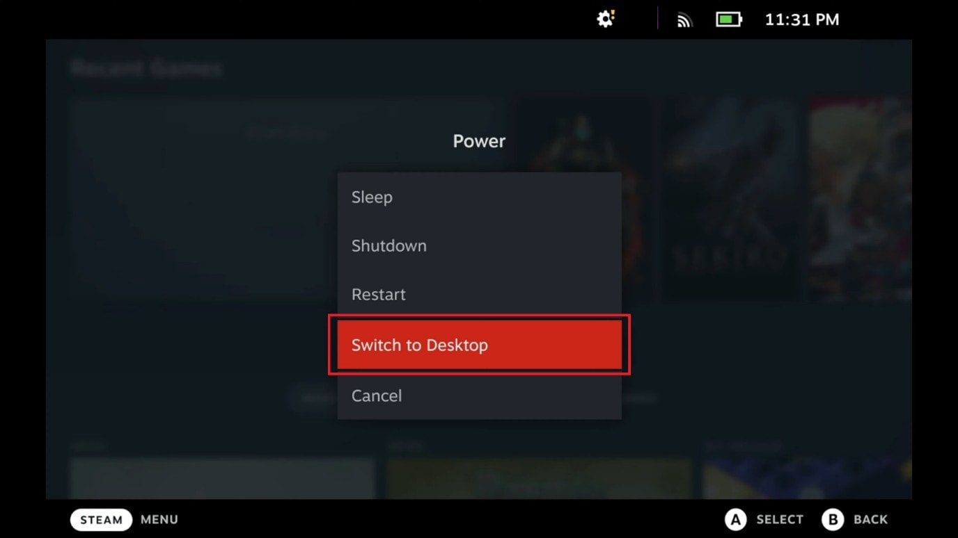 choose Switch to Desktop