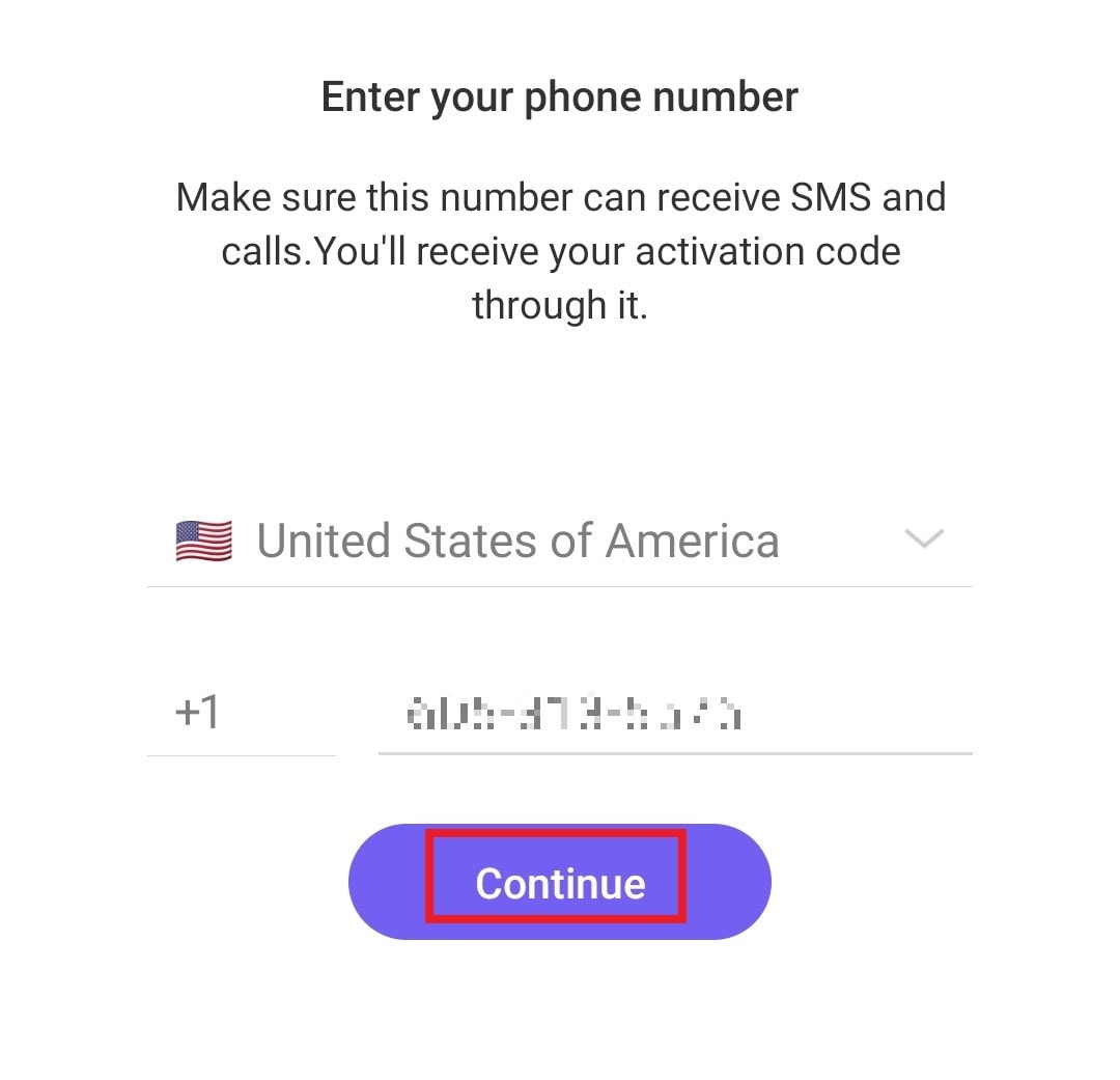 Choose the country and paste your virtual number. 