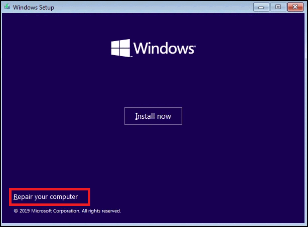 Choose the Repair your computer option | preparing automatic repair Windows 10