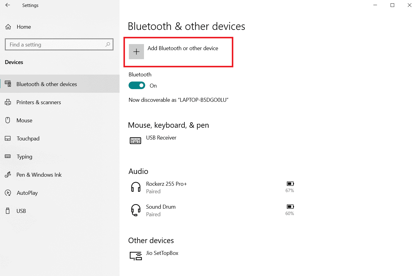 Click on Add Bluetooth or other device