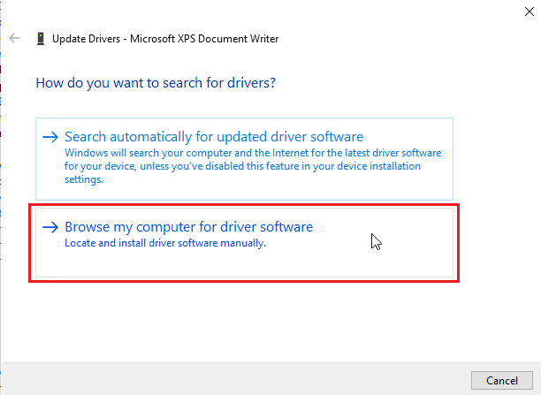 Click on Browse my computer for driver software