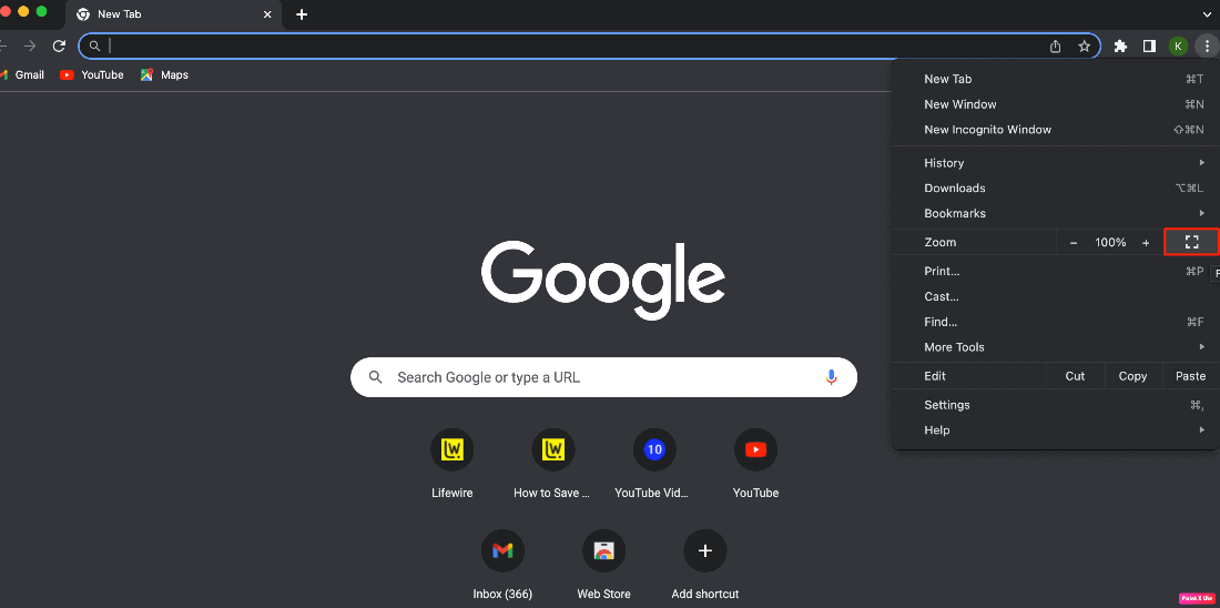 click on full screen mode icon