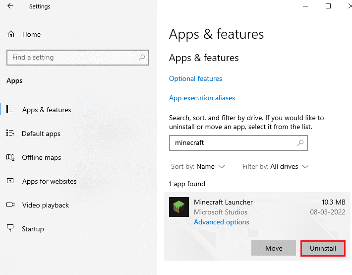 click on Minecraft Launcher and select Uninstall option. 