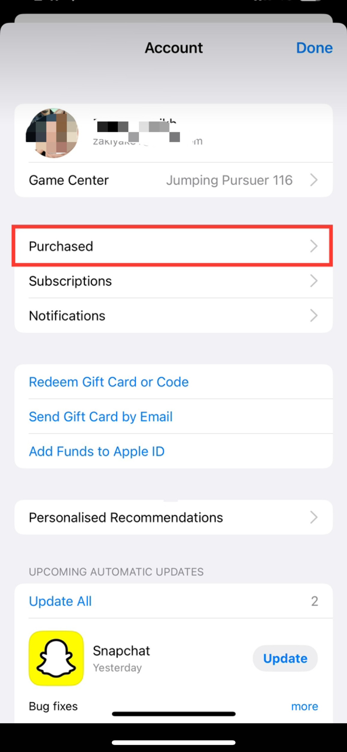 Click on purchased | how to check iPhone activity log
