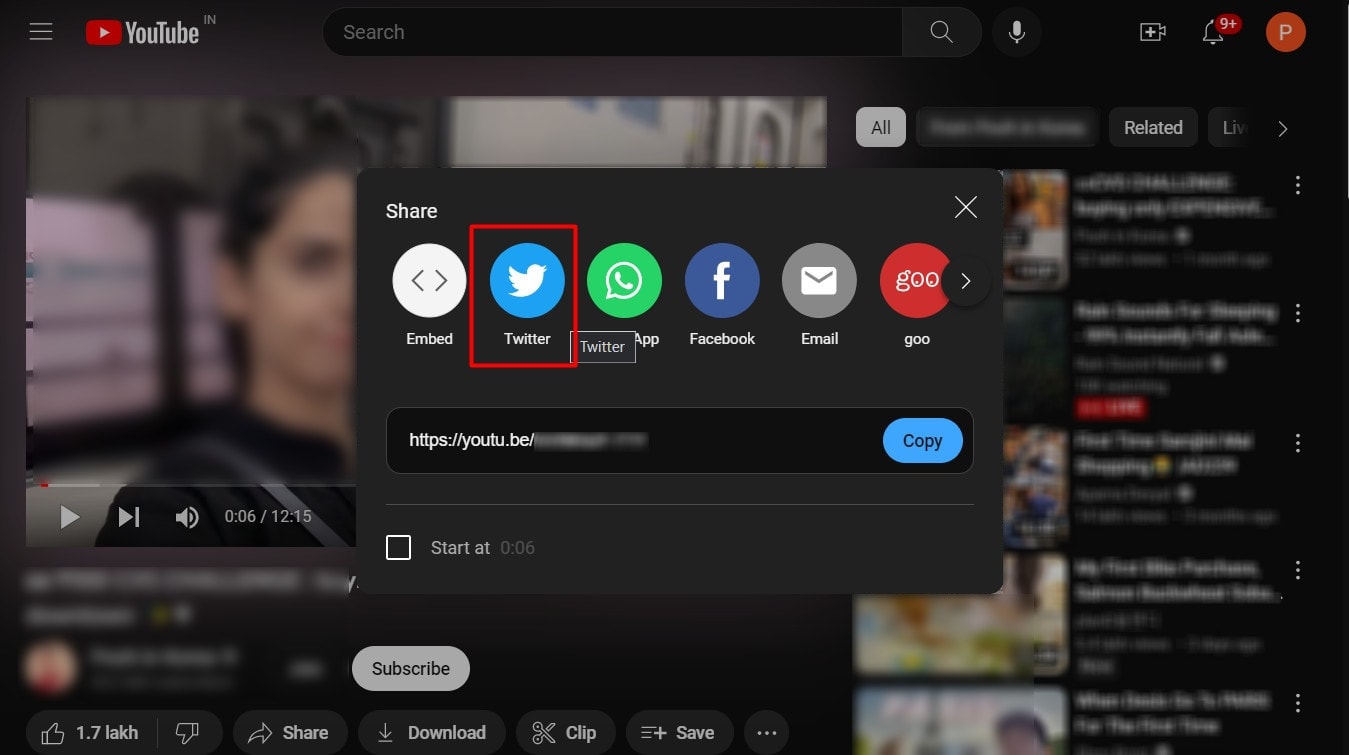 click on the Share icon and choose Twitter from the list of options on your screen | How to Embed a YouTube Video on Twitter Android App