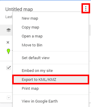 Click on the three vertical dots in the upper-left corner and select Export to KML/KMZ