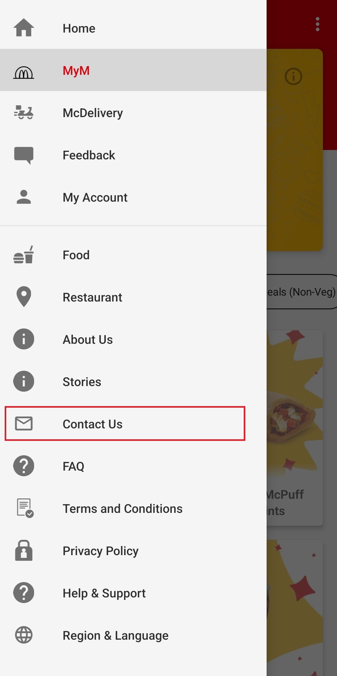 Contact Us option on the app | McDonalds app not letting me order