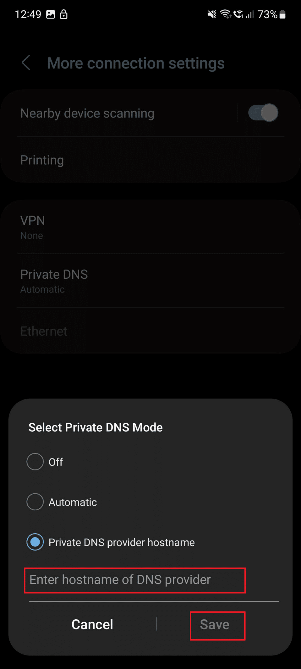 private DNS provider hostname