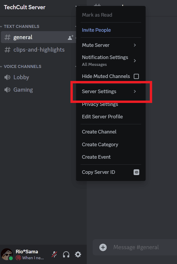 From the context menu, select Server Settings or Channel Settings depending on your preference.