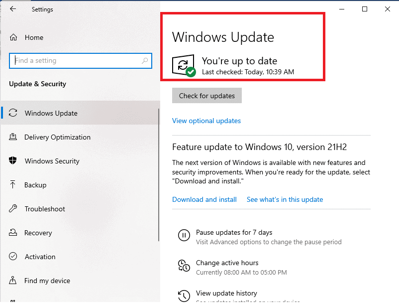 If there isn’t any update it will show Windows Update as Your up to date. If there is any updates available go ahead and install the pending updates.