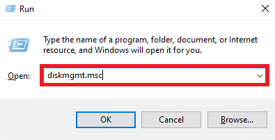 type diskmgmt.msc and press the Enter key