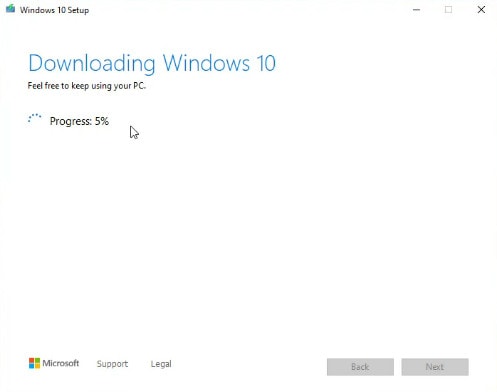 Let your computer download Windows 10. Then click on Next.