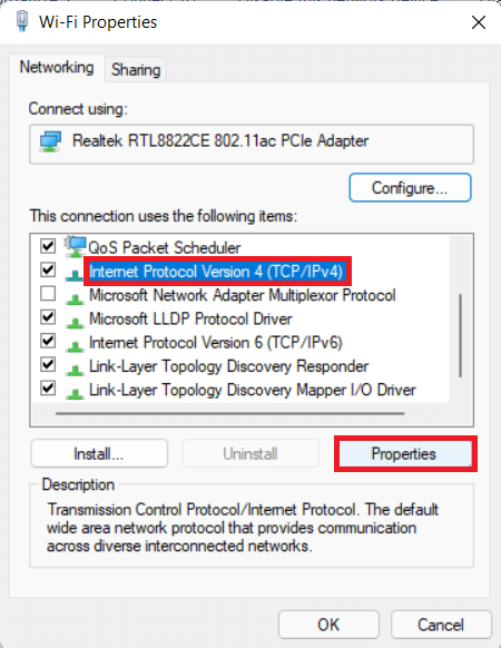 Network adapter properties, select internet protocol version properties. How to Increase Internet Speed on Windows 11