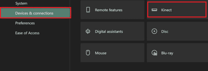 Open Devices and connections select Kinect