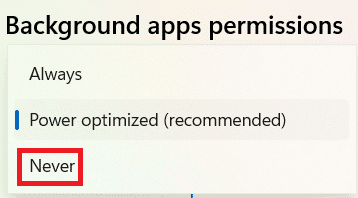 Options for Background apps permissions