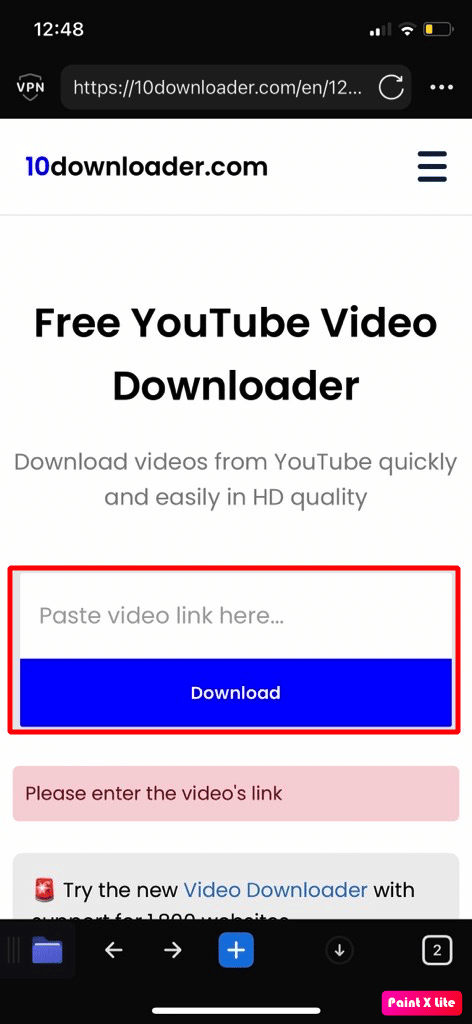 paste link and tap on download