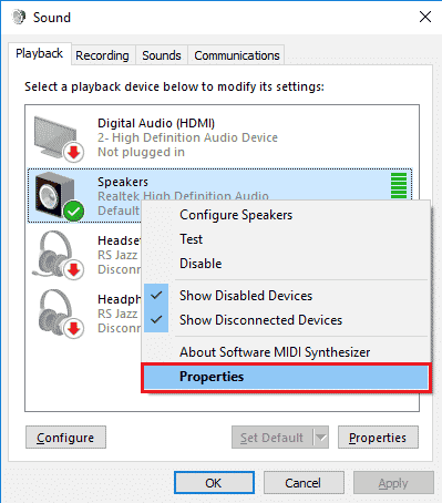 Right click on the audio output and click on the Properties option. Fix Twitch Resource Format Not Supported in Windows 10