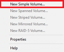 Right click on the Unallocated space and click on New Simple Volume