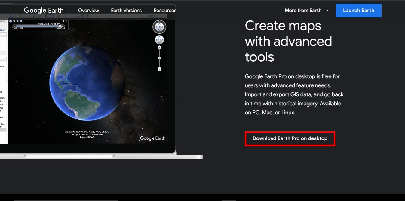 Scroll down and click on Download Earth Pro on desktop