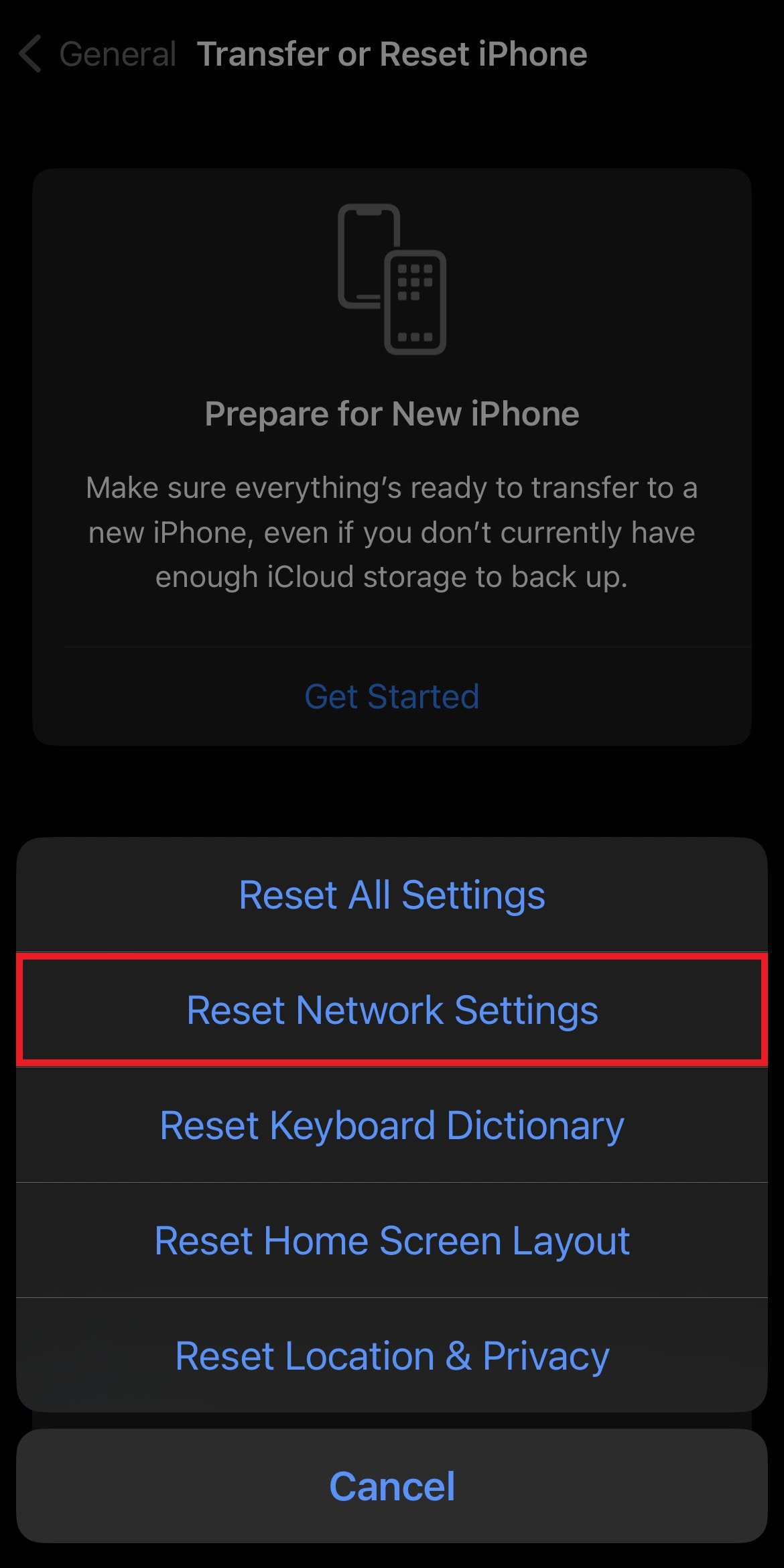 Select Reset Network Settings | whatsapp stuck on connecting